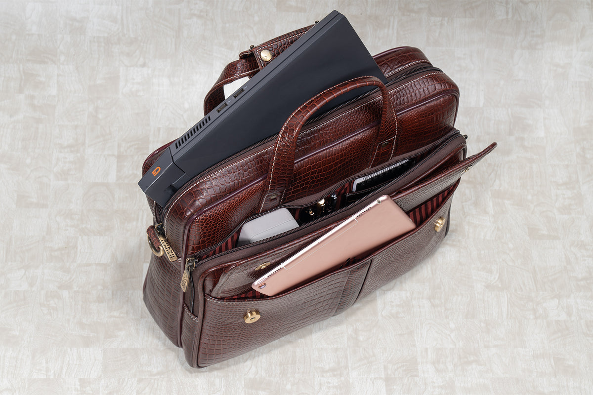 BRAND LEATHER Laptop Bag for Men - Genuine Leather Office Bag with Multiple Compartments Fits 14/15.6/16 Inch Laptop Bag - Messenger and Shoulder Bag for Travel - Water Resistant