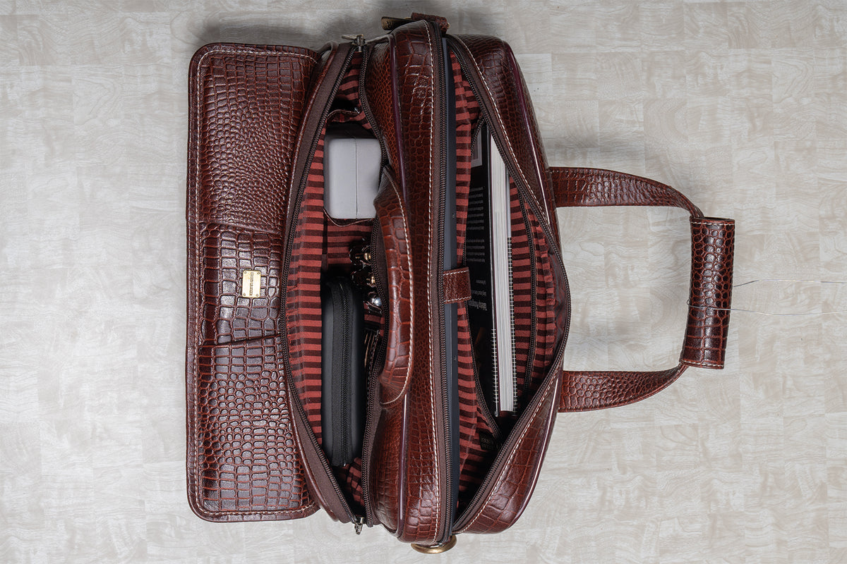 BRAND LEATHER Laptop Bag for Men - Genuine Leather Office Bag with Multiple Compartments Fits 14/15.6/16 Inch Laptop Bag - Messenger and Shoulder Bag for Travel - Water Resistant