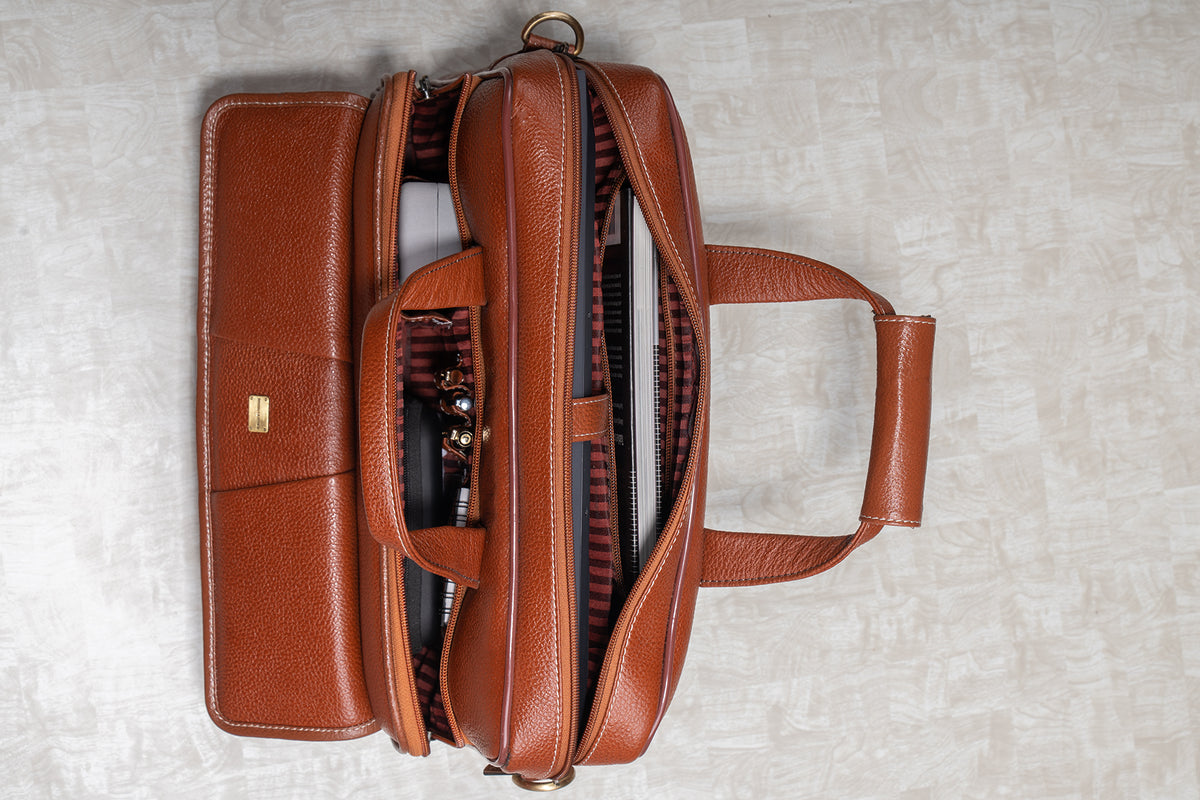 BRAND LEATHER Laptop Bag for Men - Genuine Leather Office Bag with Multiple Compartments Fits 14/15.6/16 Inch Laptop Bag - Messenger and Shoulder Bag for Travel - Water Resistant