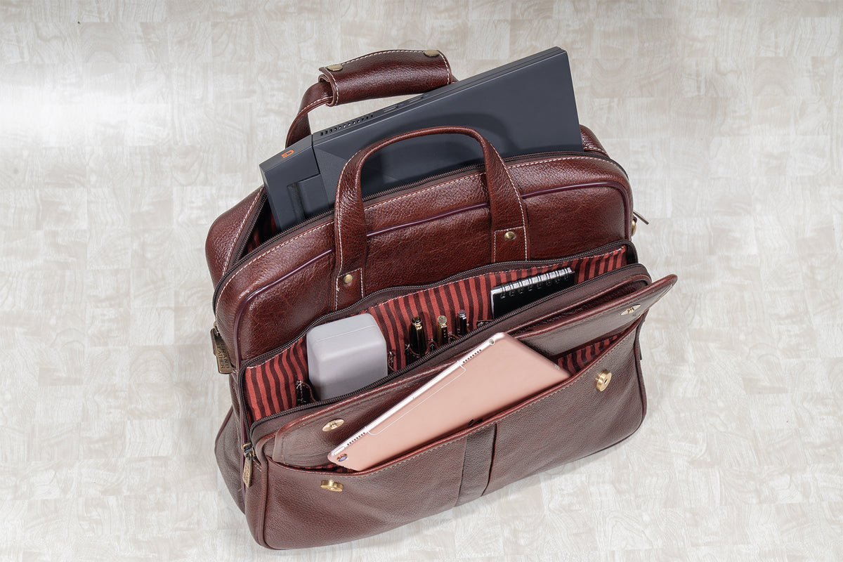 BRAND LEATHER Laptop Bag for Men - Genuine Leather Office Bag with Multiple Compartments Fits 14/15.6/16 Inch Laptop Bag - Messenger and Shoulder Bag for Travel - Water Resistant