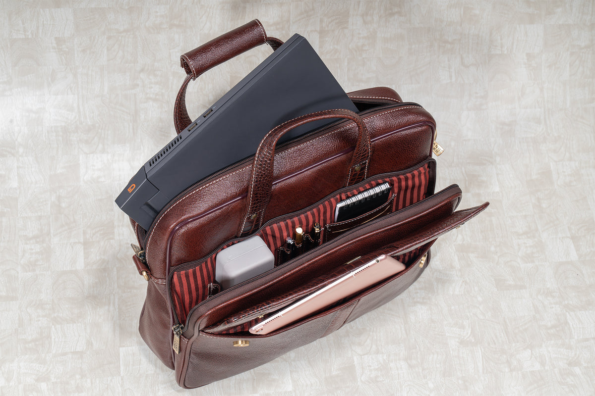 BRAND LEATHER Laptop Bag for Men - Genuine Leather Office Bag with Multiple Compartments Fits 14/15.6/16 Inch Laptop Bag - Messenger and Shoulder Bag for Travel - Water Resistant