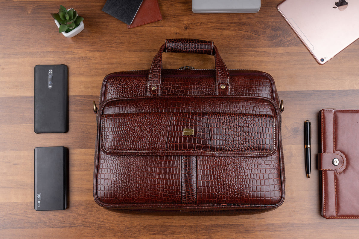 BRAND LEATHER Laptop Bag for Men - Genuine Leather Office Bag with Multiple Compartments Fits 14/15.6/16 Inch Laptop Bag - Messenger and Shoulder Bag for Travel - Water Resistant