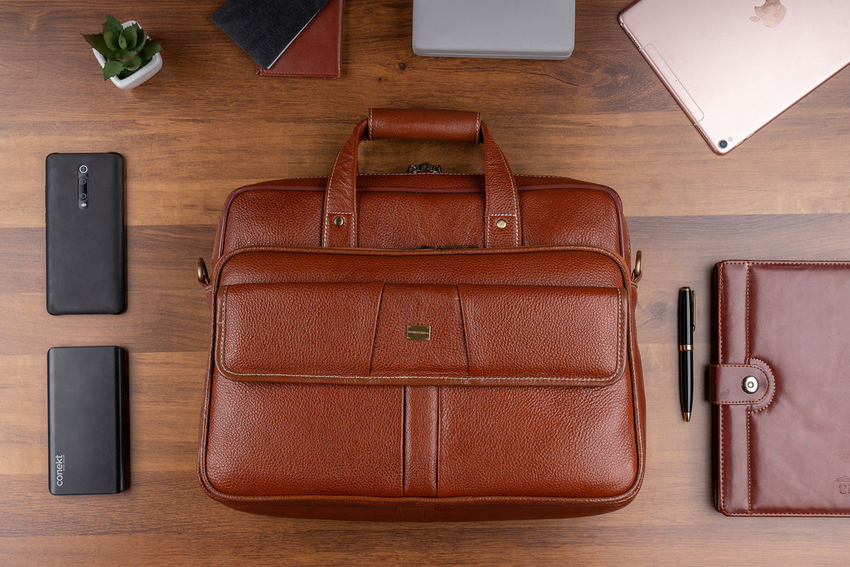 BRAND LEATHER Laptop Bag for Men - Genuine Leather Office Bag with Multiple Compartments Fits 14/15.6/16 Inch Laptop Bag - Messenger and Shoulder Bag for Travel - Water Resistant