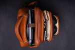 BRAND LEATHER Men's Full Grain Cow Hide Leather 17 Inch Laptop Backpack Large Capacity Weekender Overnight Camping Travel Rucksack