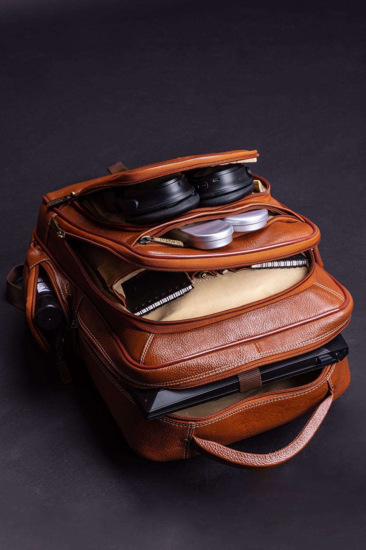 BRAND LEATHER Men's Full Grain Cow Hide Leather 17 Inch Laptop Backpack Large Capacity Weekender Overnight Camping Travel Rucksack