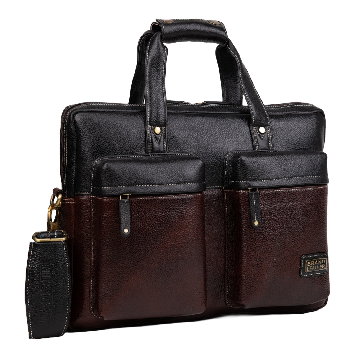 BRAND LEATHER Genuine Leather Laptop Bag for Men - Office Bag - Fits Up to 16-inch Laptop/MacBook - Shoulder Bag/Hand Bag - Laptop Messenger Bag with Trolley Straps - 1 Year Warranty