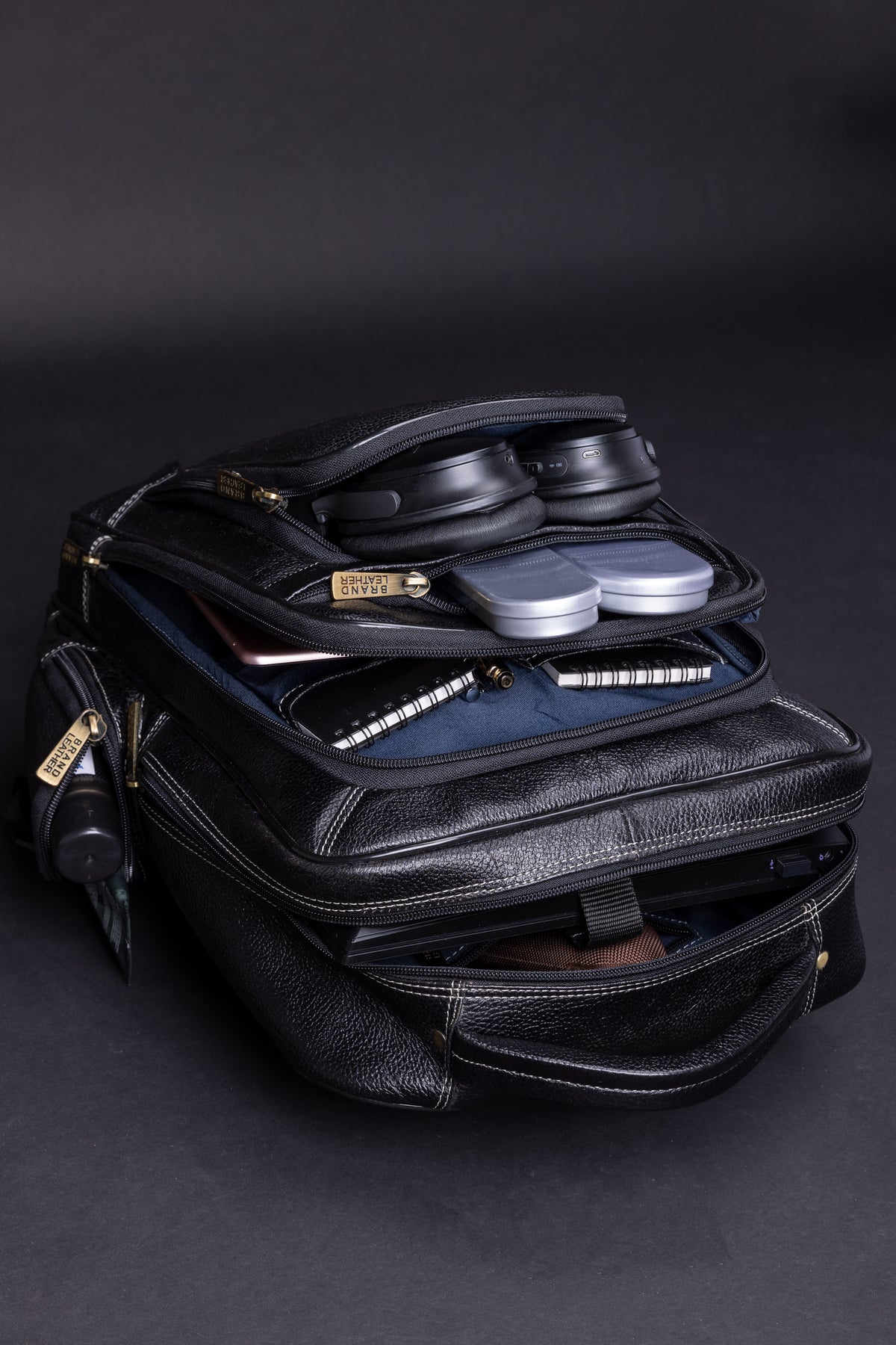 BRAND LEATHER Men's Full Grain Cow Hide Leather 17 Inch Laptop Backpack Large Capacity Weekender Overnight Camping Travel Rucksack