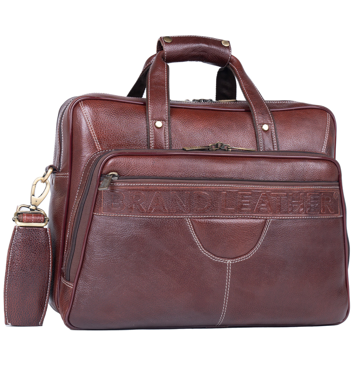 Men's Solid Full Grain Cowhide Leather Large 16 Inch Laptop Briefcase Messenger Bag