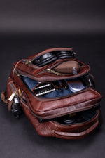 BRAND LEATHER Men's Full Grain Cow Hide Leather 17 Inch Laptop Backpack Large Capacity Weekender Overnight Camping Travel Rucksack