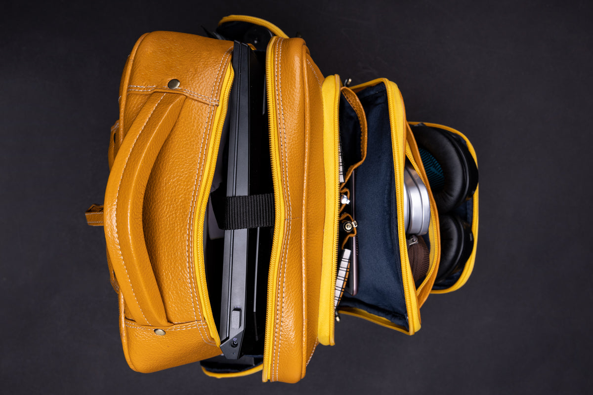 BRAND LEATHER Men's Full Grain Cow Hide Leather 17 Inch Laptop Backpack Large Capacity Weekender Overnight Camping Travel Rucksack