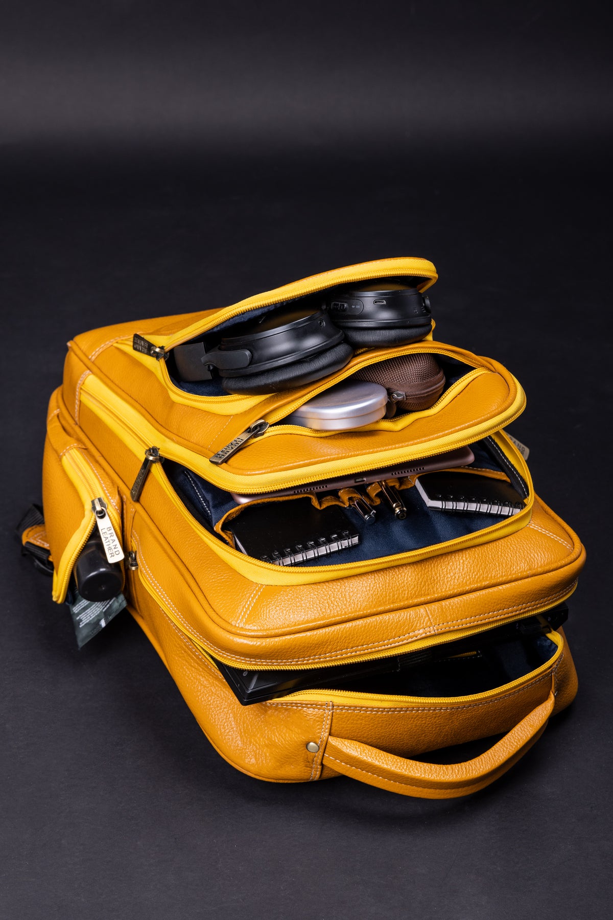 BRAND LEATHER Men's Full Grain Cow Hide Leather 17 Inch Laptop Backpack Large Capacity Weekender Overnight Camping Travel Rucksack