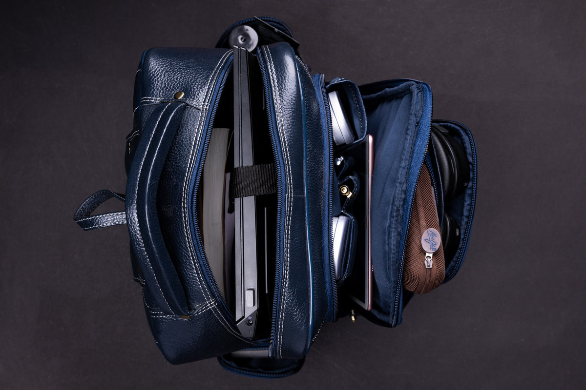 BRAND LEATHER Men's Full Grain Cow Hide Leather 17 Inch Laptop Backpack Large Capacity Weekender Overnight Camping Travel Rucksack