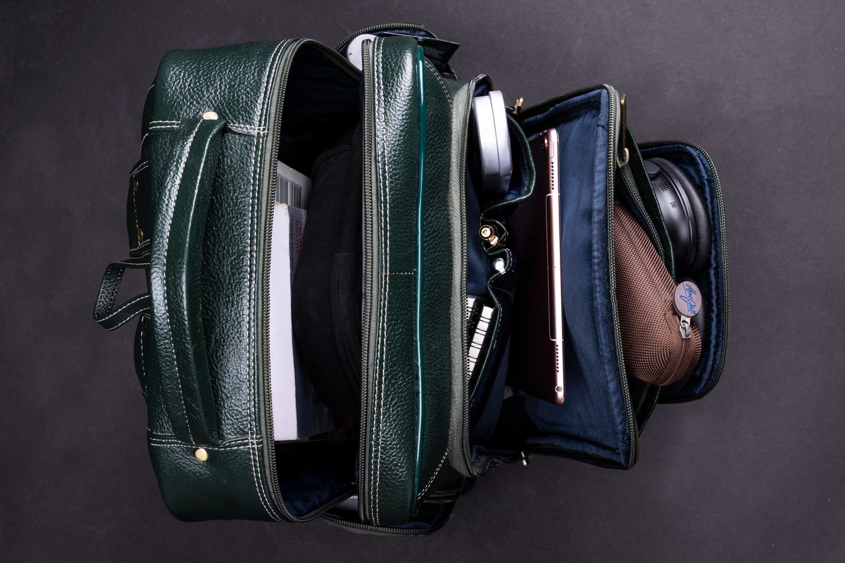 BRAND LEATHER Men's Full Grain Cow Hide Leather 17 Inch Laptop Backpack Large Capacity Weekender Overnight Camping Travel Rucksack