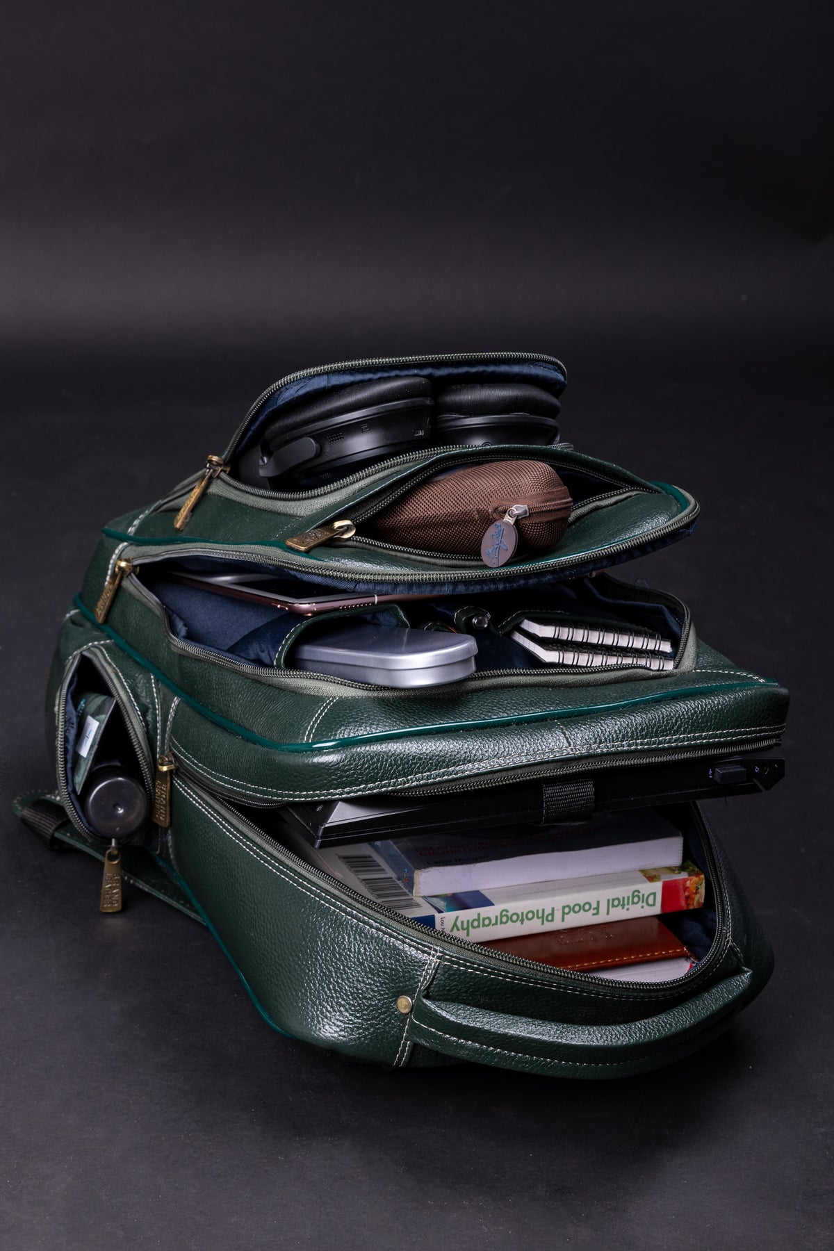 BRAND LEATHER Men's Full Grain Cow Hide Leather 17 Inch Laptop Backpack Large Capacity Weekender Overnight Camping Travel Rucksack