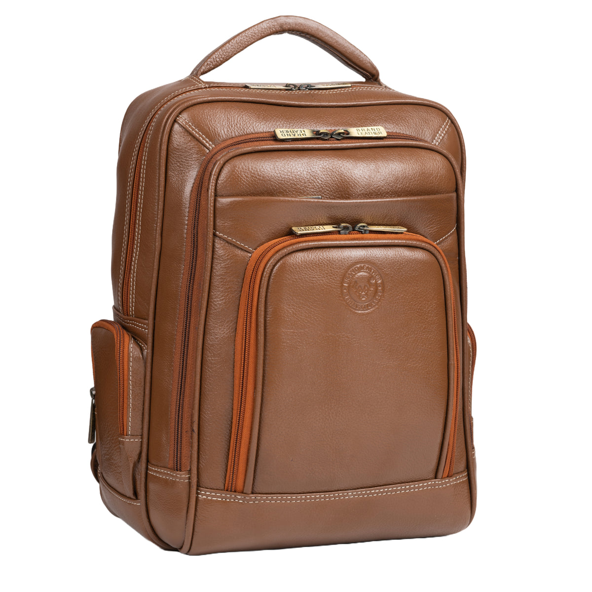 BRAND LEATHER Men's Full Grain Cow Hide Leather 17 Inch Laptop Backpack Large Capacity Weekender Overnight Camping Travel Rucksack