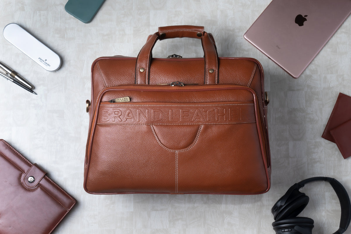 Men's Solid Full Grain Cowhide Leather Large 16 Inch Laptop Briefcase Messenger Bag