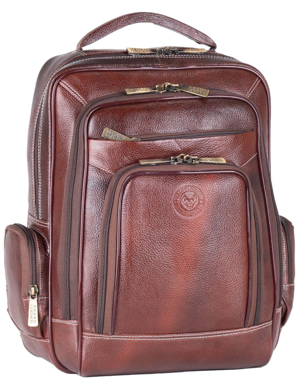 BRAND LEATHER Men's Full Grain Cow Hide Leather 17 Inch Laptop Backpack Large Capacity Weekender Overnight Camping Travel Rucksack
