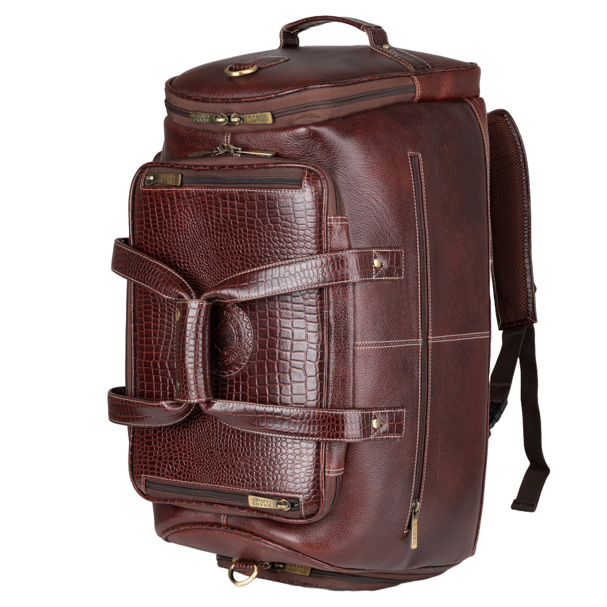 BRAND LEATHER Genuine Leather High Capacity Travel Backpack Cum Duffel Bag