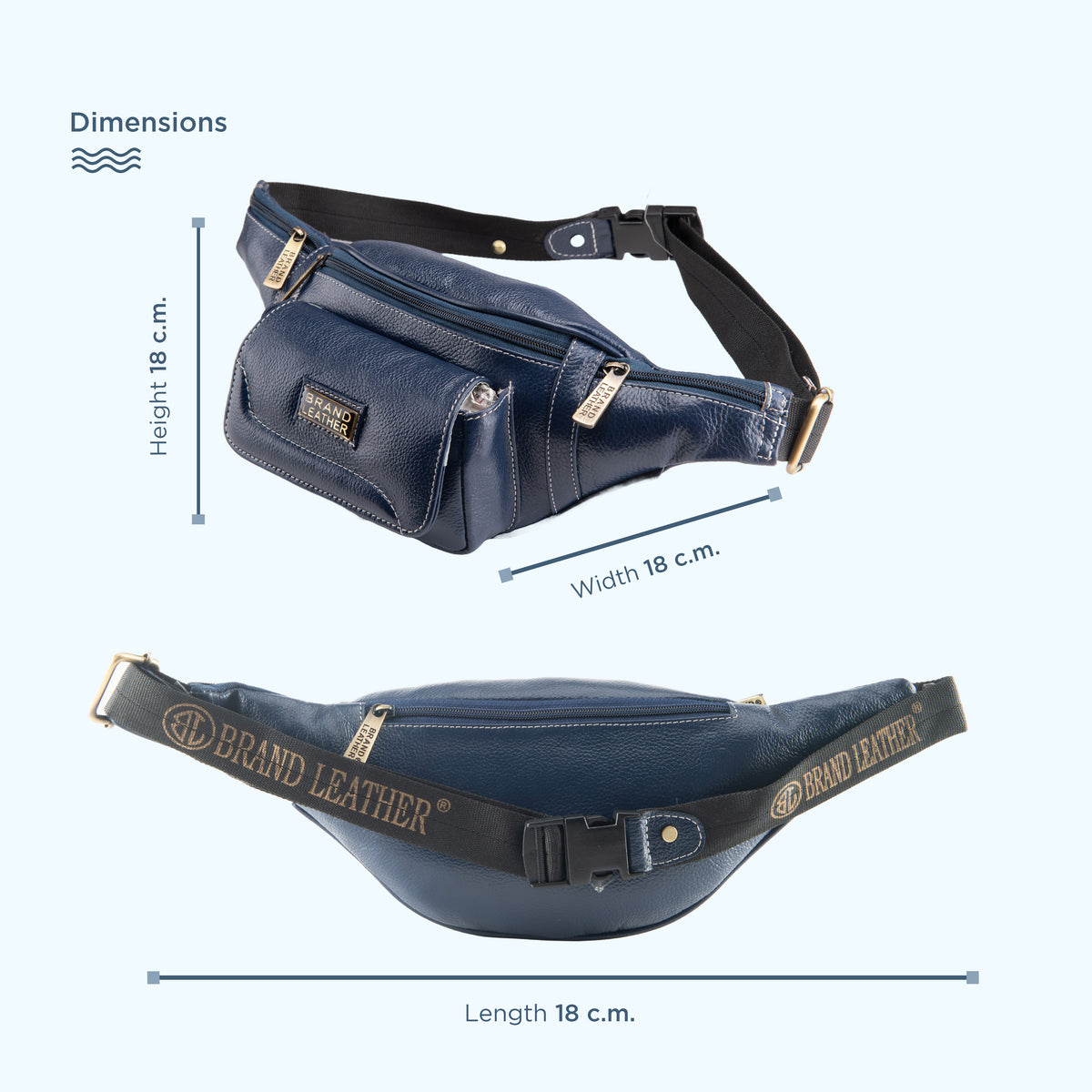 BRAND LEATHER Genuine Leather Stylish Waist Bag Elegant Style Travel Pouch Passport Holder with Adjustable