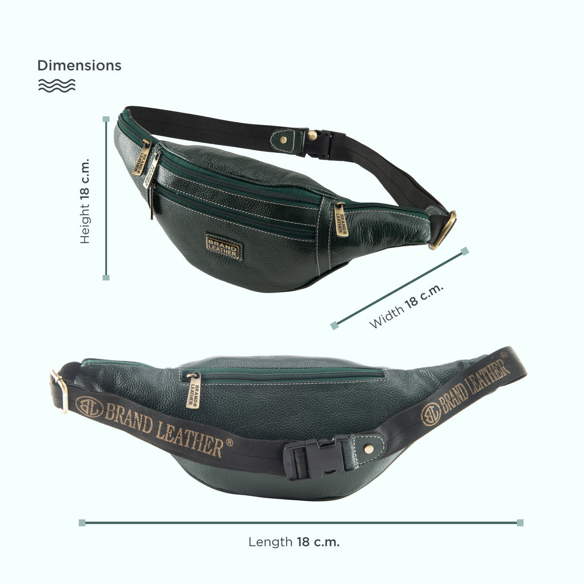 BRAND LEATHER Genuine Leather Stylish Waist Bag Elegant Style Travel Pouch Passport Holder with Adjustable Strap Unisex