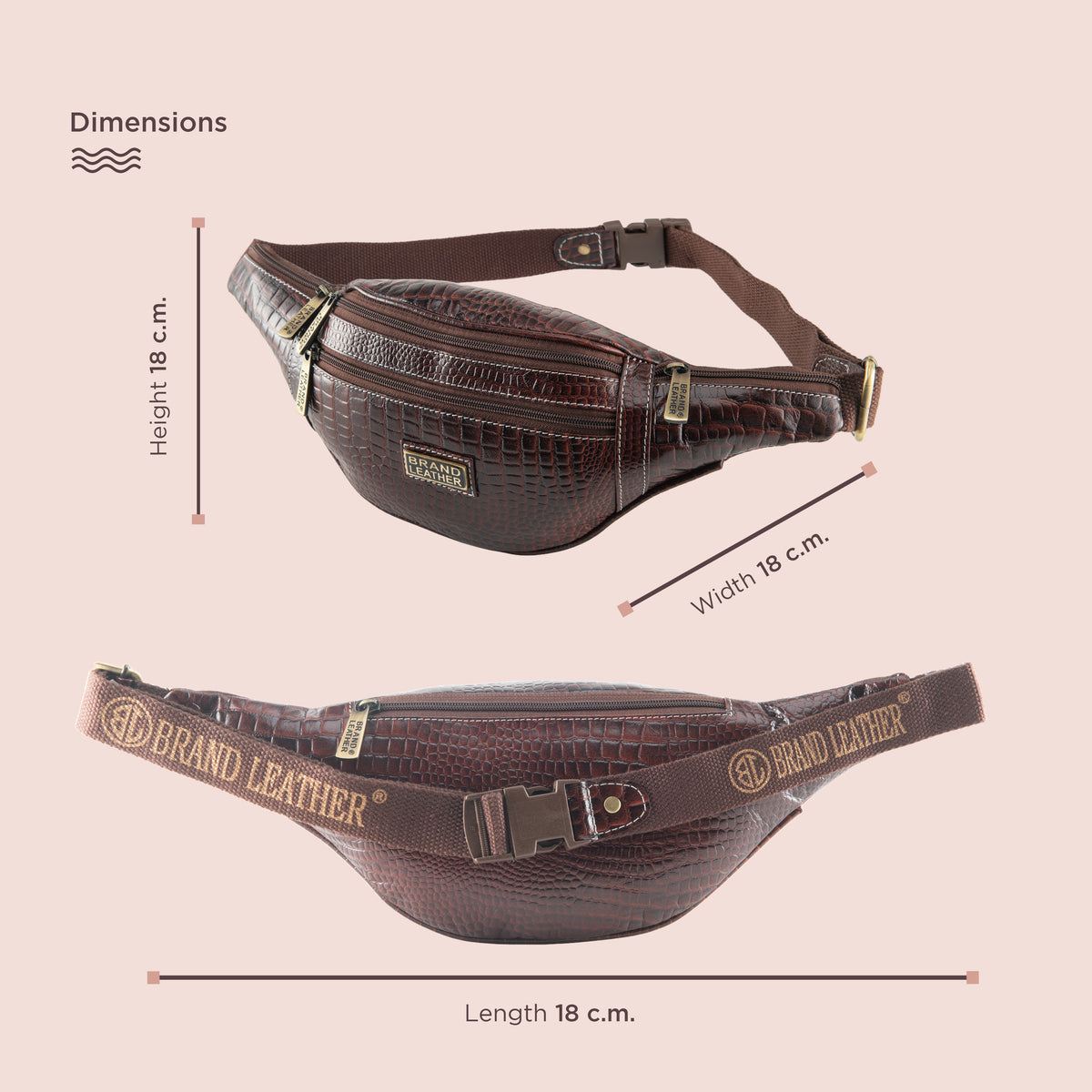 BRAND LEATHER Genuine Leather Stylish Waist Bag Elegant Style Travel Pouch Passport Holder with Adjustable Strap Unisex