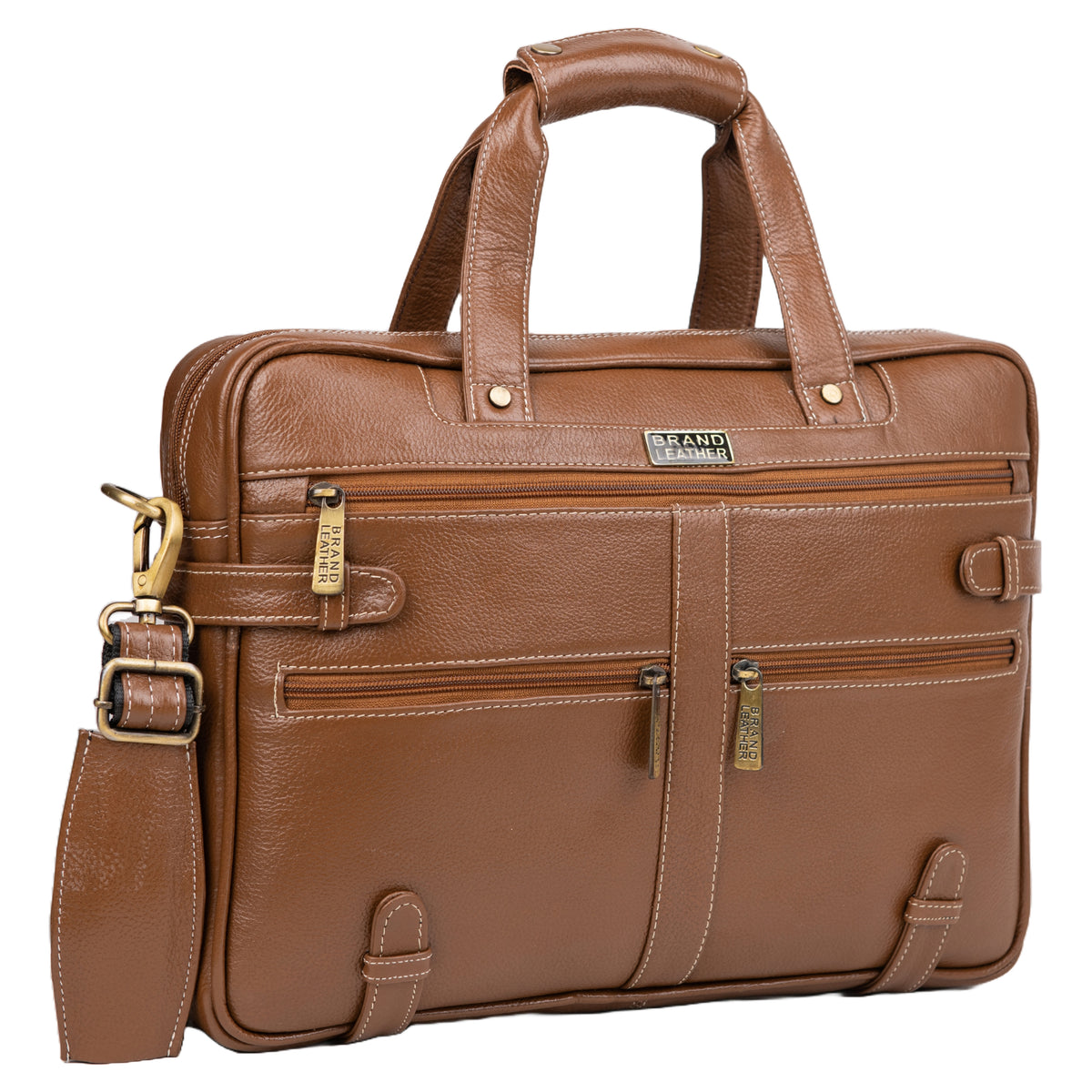 BRAND LEATHER Laptop Bag for Men - Genuine Leather Messenger Bag for Office - Fits up to 16 Inch Laptop -Brown Shoulder Bag with Multiple Compartments - Executive Leather Bag for Work and Travel