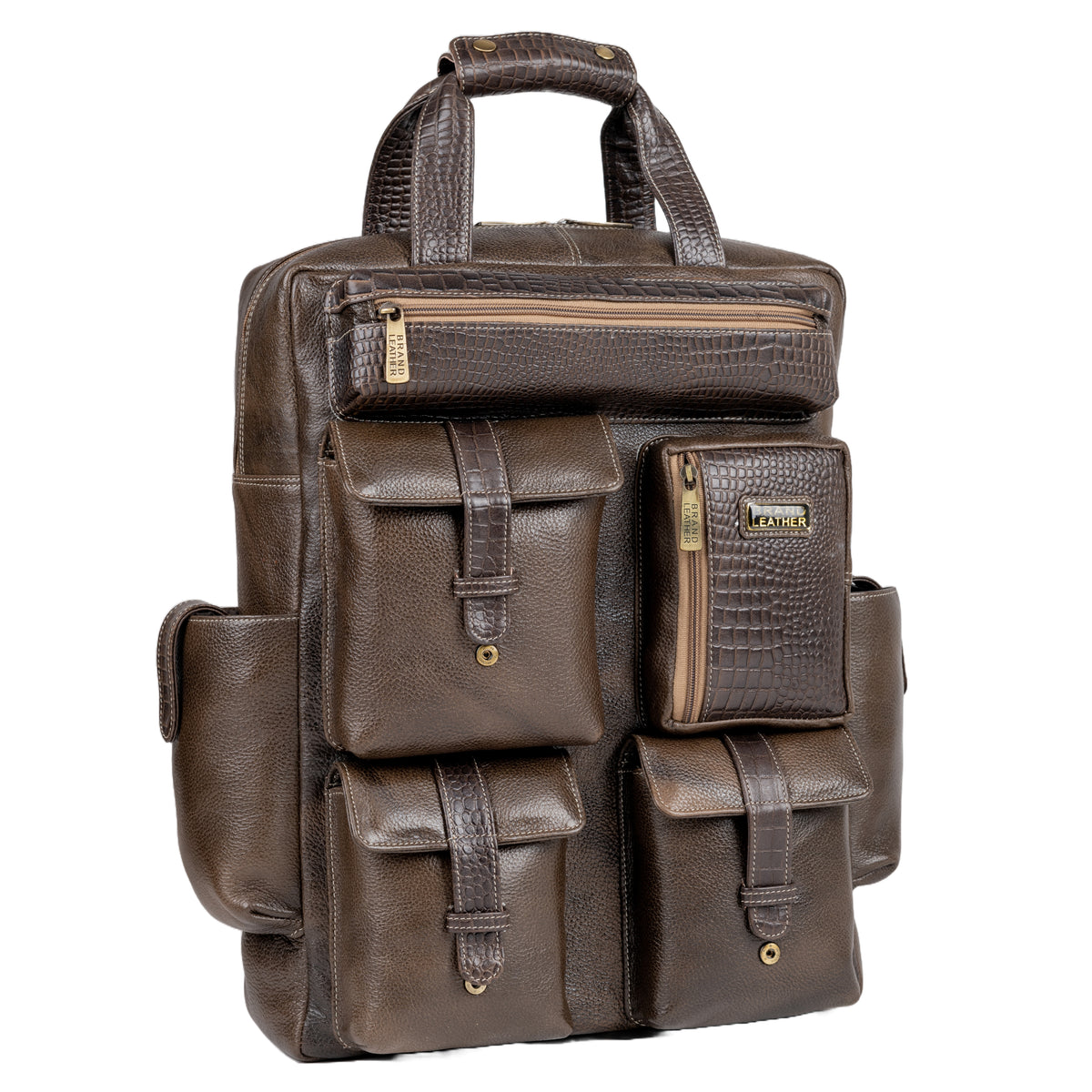 BRAND LEATHER Full Grain Buffalo - Hide Leather Backpack Large Capacity 15/15.6/16/17 Inch Laptop Bag Multi Pockets Travel Daypack