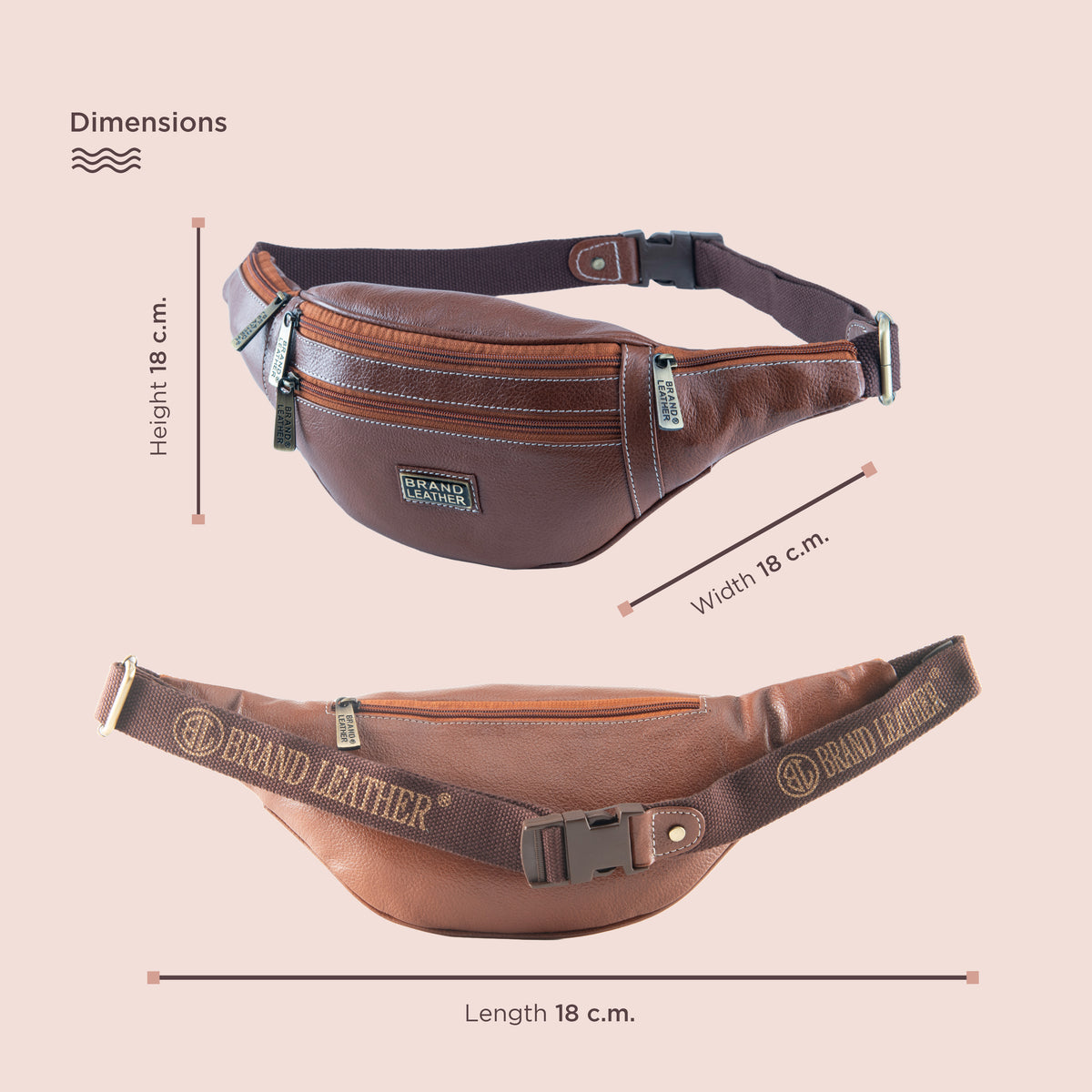 BRAND LEATHER Genuine Leather Stylish Waist Bag Elegant Style Travel Pouch Passport Holder with Adjustable Strap Unisex