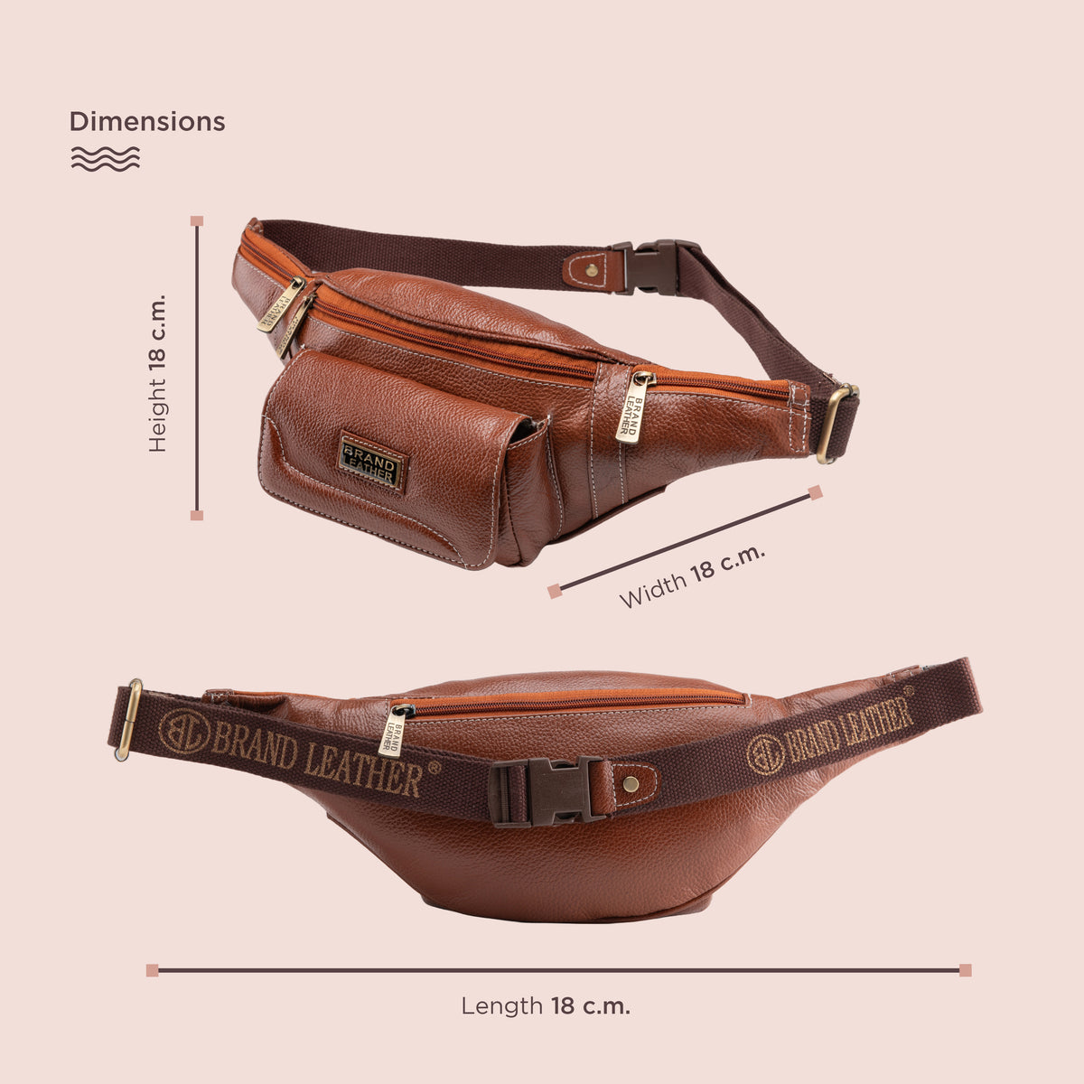 BRAND LEATHER Genuine Leather Stylish Waist Bag Elegant Style Travel Pouch Passport Holder with Adjustable