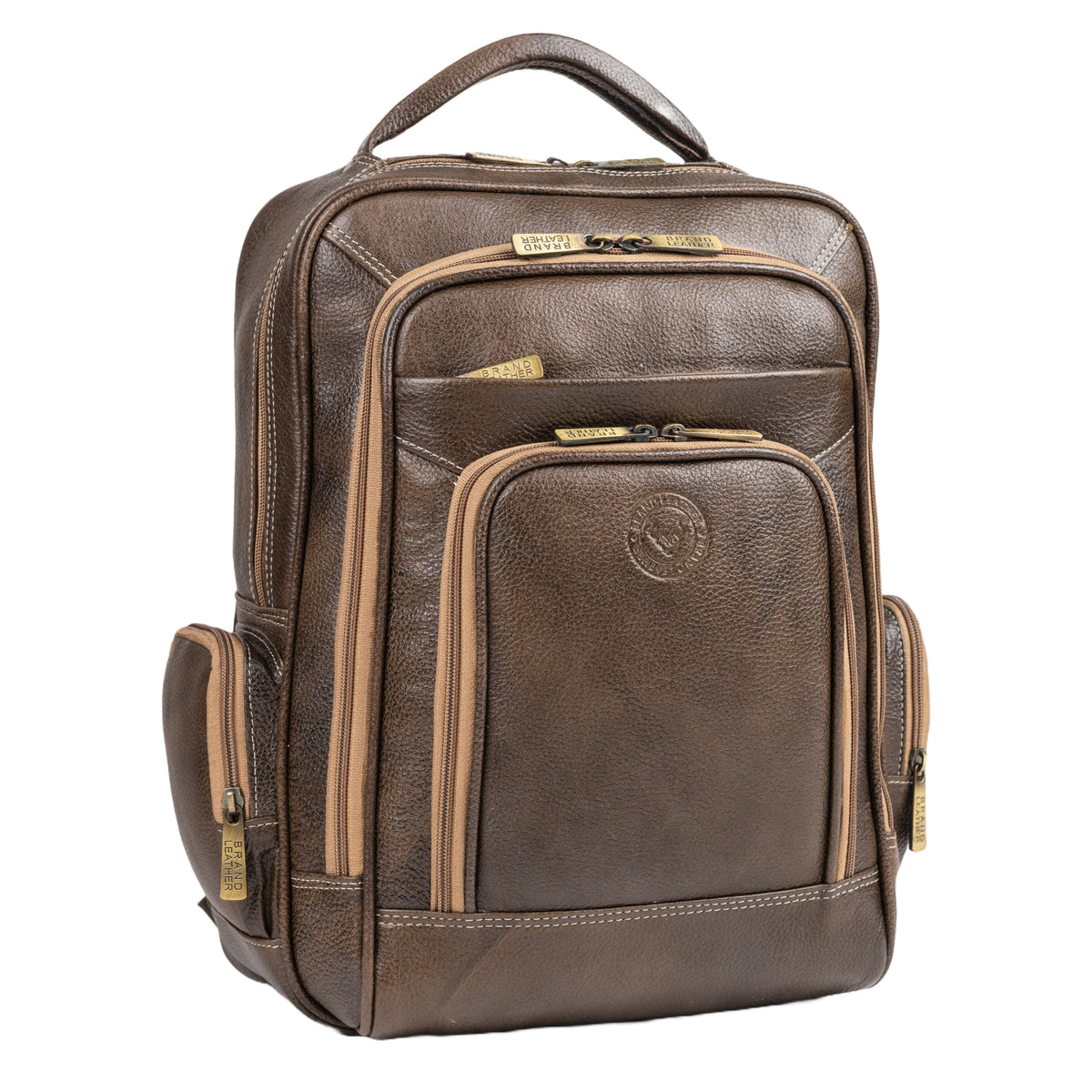 BRAND LEATHER Men's Full Grain Cow Hide Leather 17 Inch Laptop Backpack Large Capacity Weekender Overnight Camping Travel Rucksack