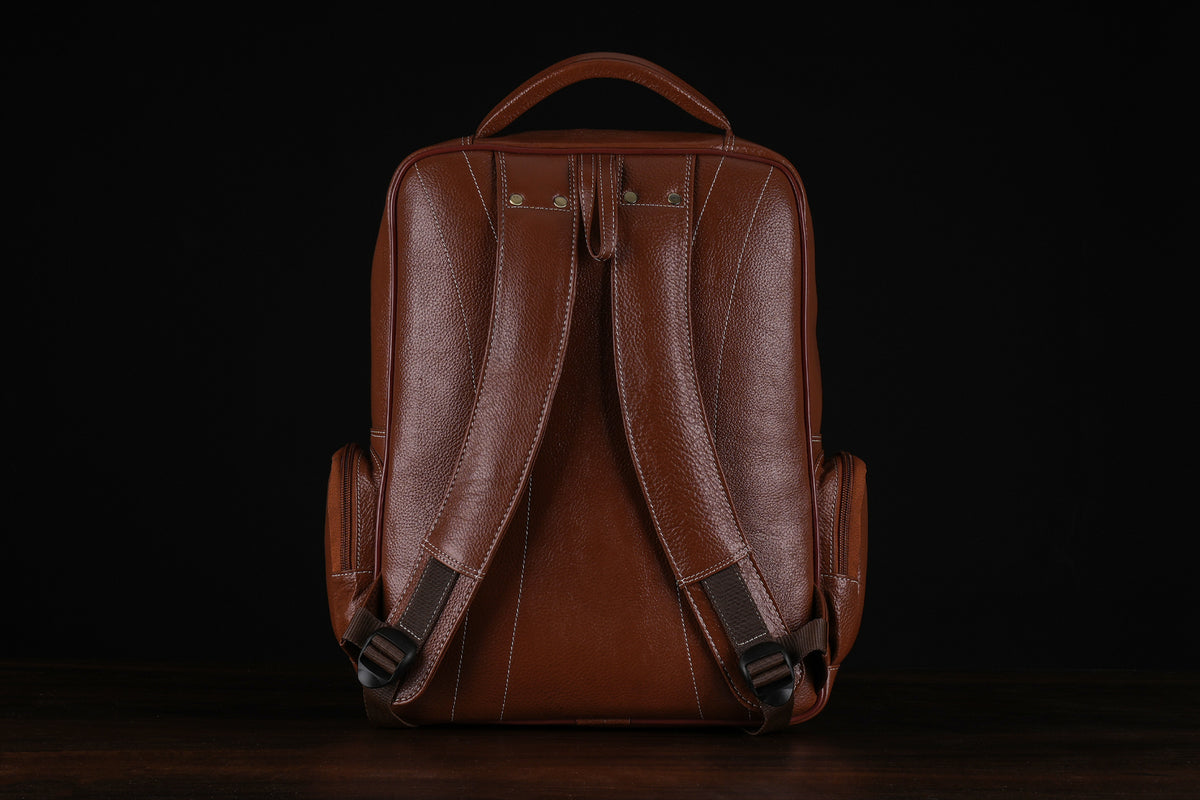 BRAND LEATHER Men's Full Grain Cow Hide Leather 17 Inch Laptop Backpack Large Capacity Weekender Overnight Camping Travel Rucksack