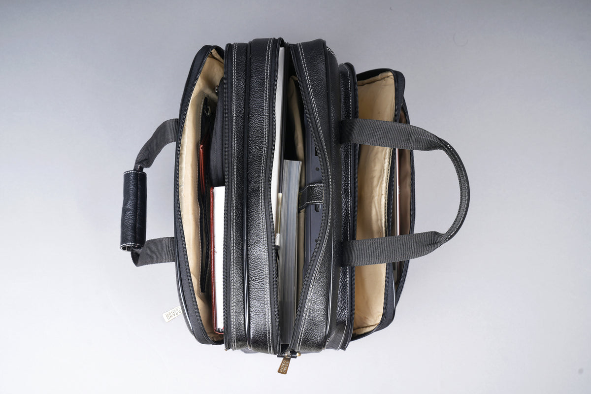 Men's Solid Full Grain Cowhide Leather Large 16 Inch Laptop Briefcase Messenger Bag