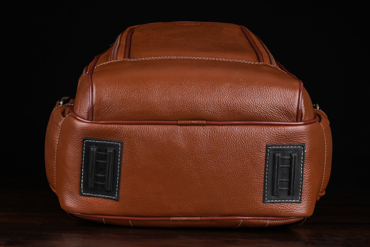 BRAND LEATHER Men's Full Grain Cow Hide Leather 17 Inch Laptop Backpack Large Capacity Weekender Overnight Camping Travel Rucksack