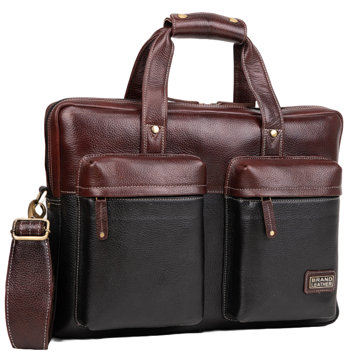 BRAND LEATHER Genuine Leather Laptop Bag for Men - Office Bag - Fits Up to 16-inch Laptop/MacBook - Shoulder Bag/Hand Bag - Laptop Messenger Bag with Trolley Straps - 1 Year Warranty