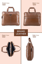 BRAND LEATHER Laptop Bag for Men - Genuine Leather Office Bag with Multiple Compartments Fits 14/15.6/16 Inch Laptop Bag - Messenger and Shoulder Bag for Travel - Water Resistant