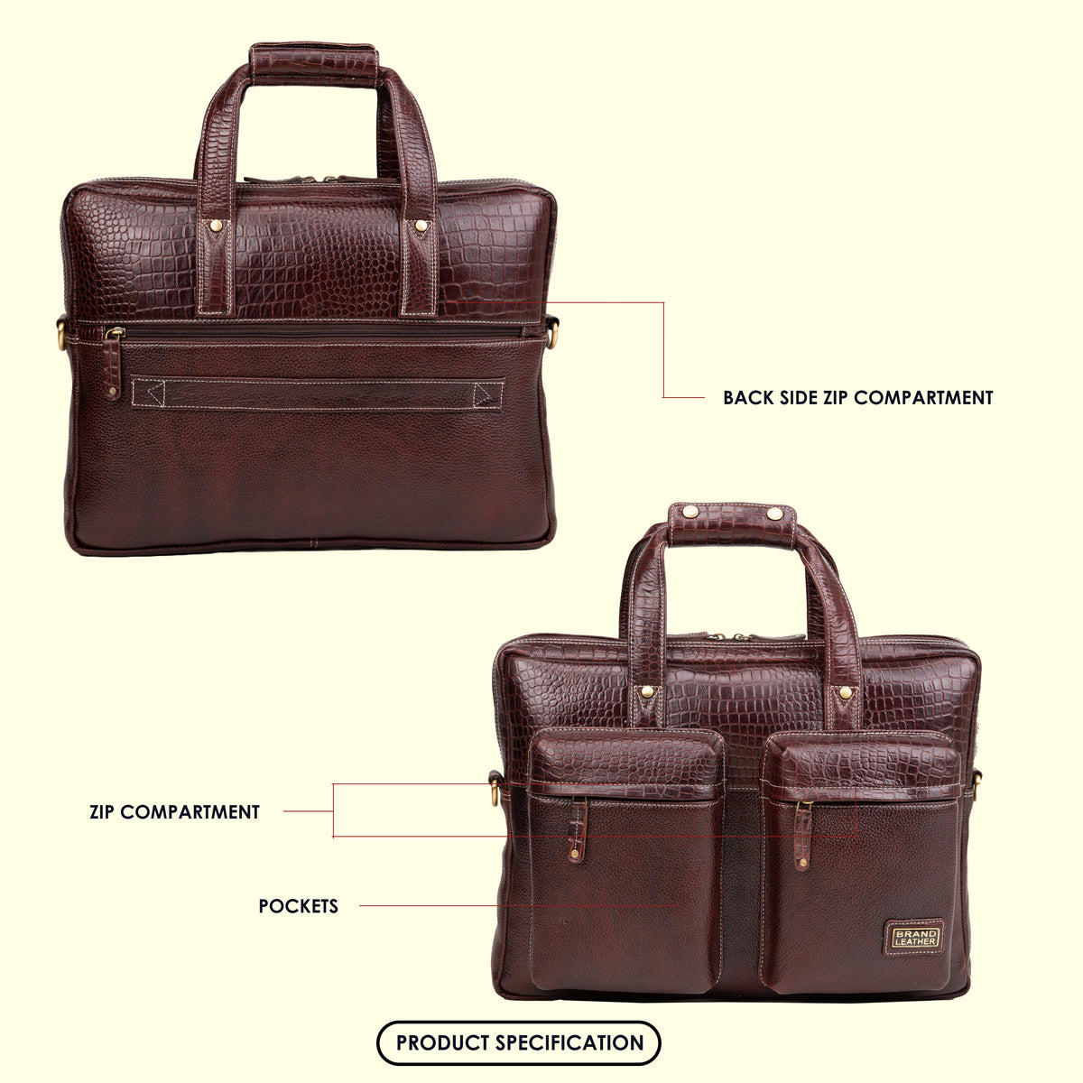 BRAND LEATHER Genuine Leather Laptop Bag for Men - Office Bag - Fits Up to 16-inch Laptop/MacBook - Shoulder Bag/Hand Bag - Laptop Messenger Bag with Trolley Straps - 1 Year Warranty