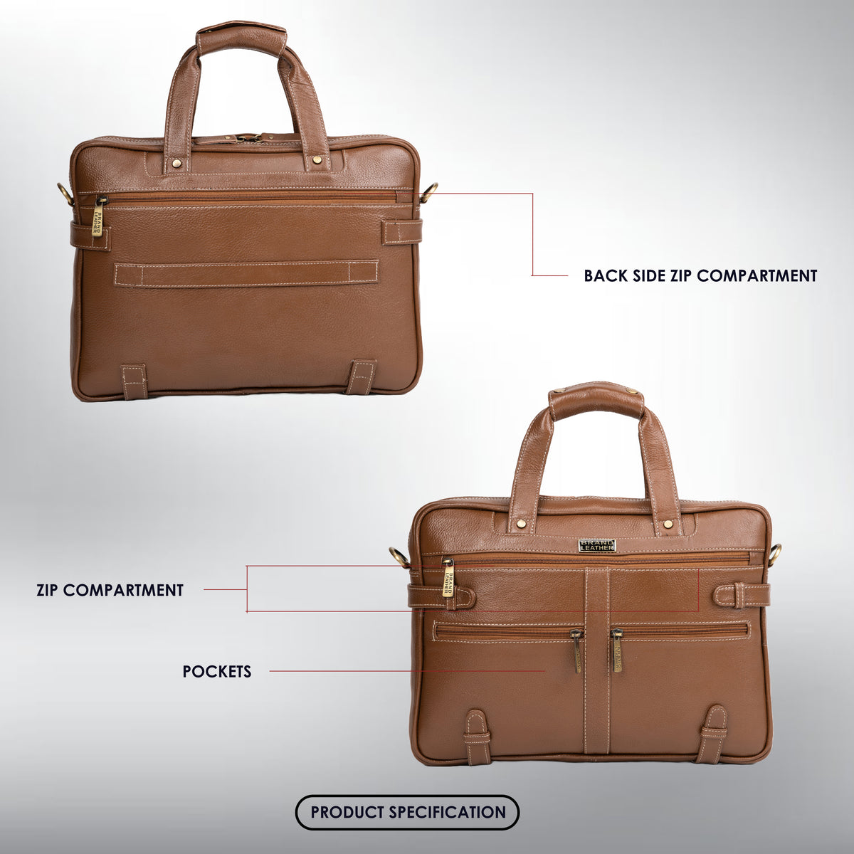 BRAND LEATHER Laptop Bag for Men - Genuine Leather Messenger Bag for Office - Fits up to 16 Inch Laptop -Brown Shoulder Bag with Multiple Compartments - Executive Leather Bag for Work and Travel