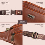 BRAND LEATHER Genuine Leather Stylish Waist Bag Elegant Style Travel Pouch Passport Holder with Adjustable Strap Unisex