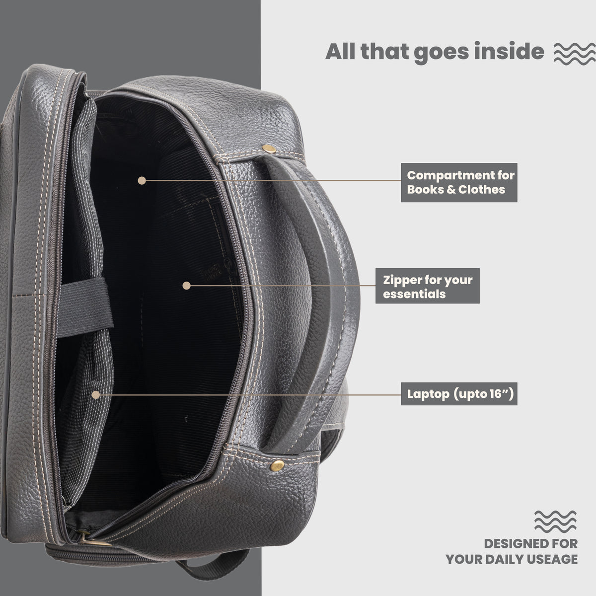 BRAND LEATHER Men's Full Grain Cow Hide Leather 17 Inch Laptop Backpack Large Capacity Weekender Overnight Camping Travel Rucksack