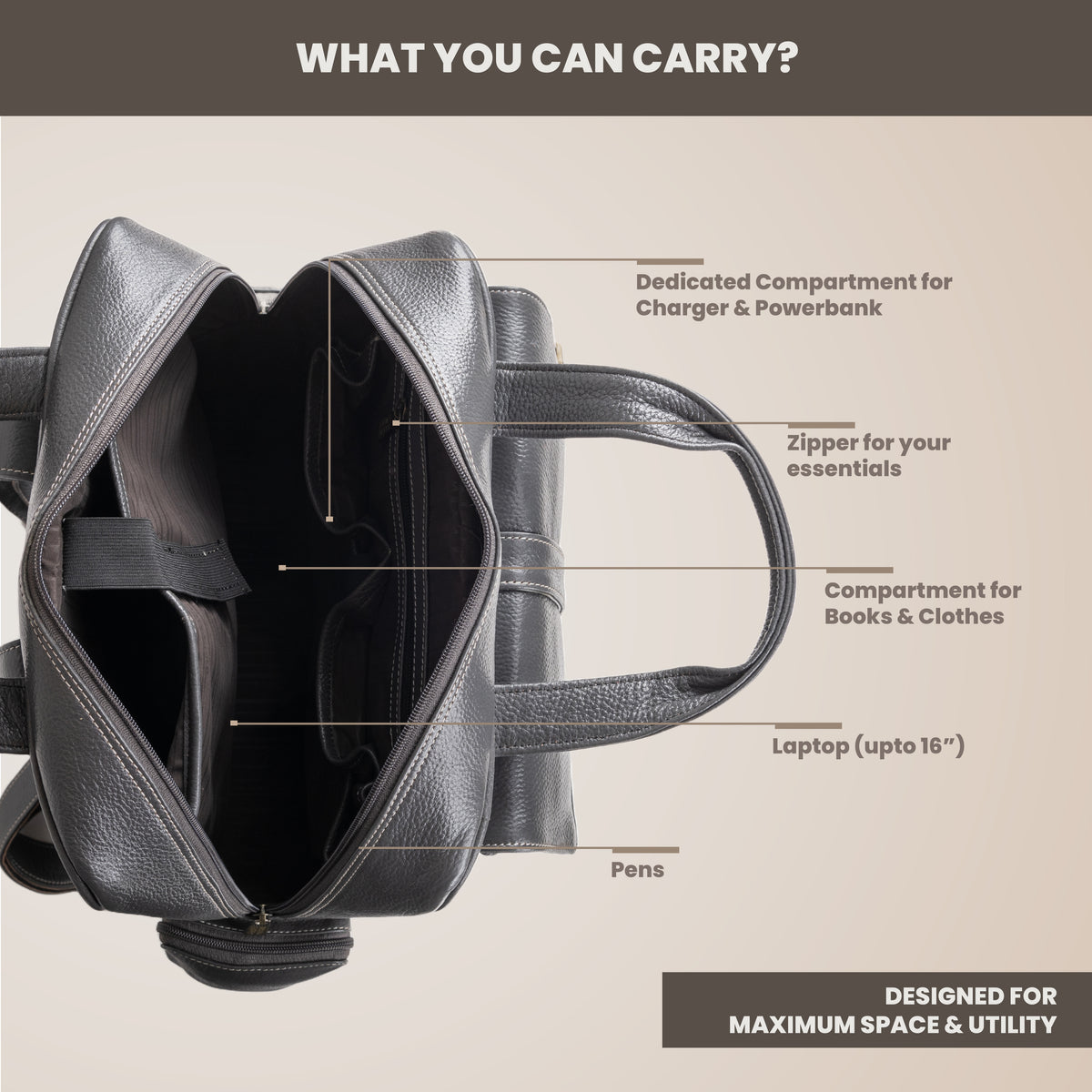 BRAND LEATHER Full Grain Buffalo - Hide Leather Backpack Large Capacity 15/15.6/16/17 Inch Laptop Bag Multi Pockets Travel Daypack