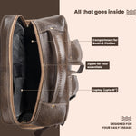 BRAND LEATHER Men's Full Grain Cow Hide Leather 17 Inch Laptop Backpack Large Capacity Weekender Overnight Camping Travel Rucksack