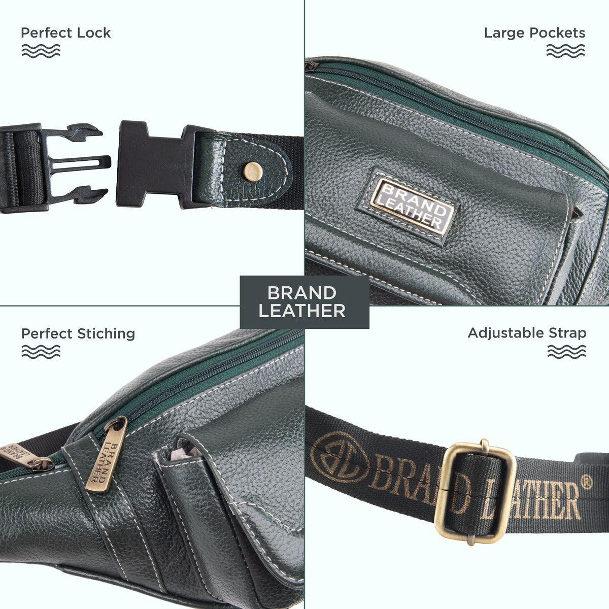 BRAND LEATHER Genuine Leather Stylish Waist Bag Elegant Style Travel Pouch Passport Holder with Adjustable