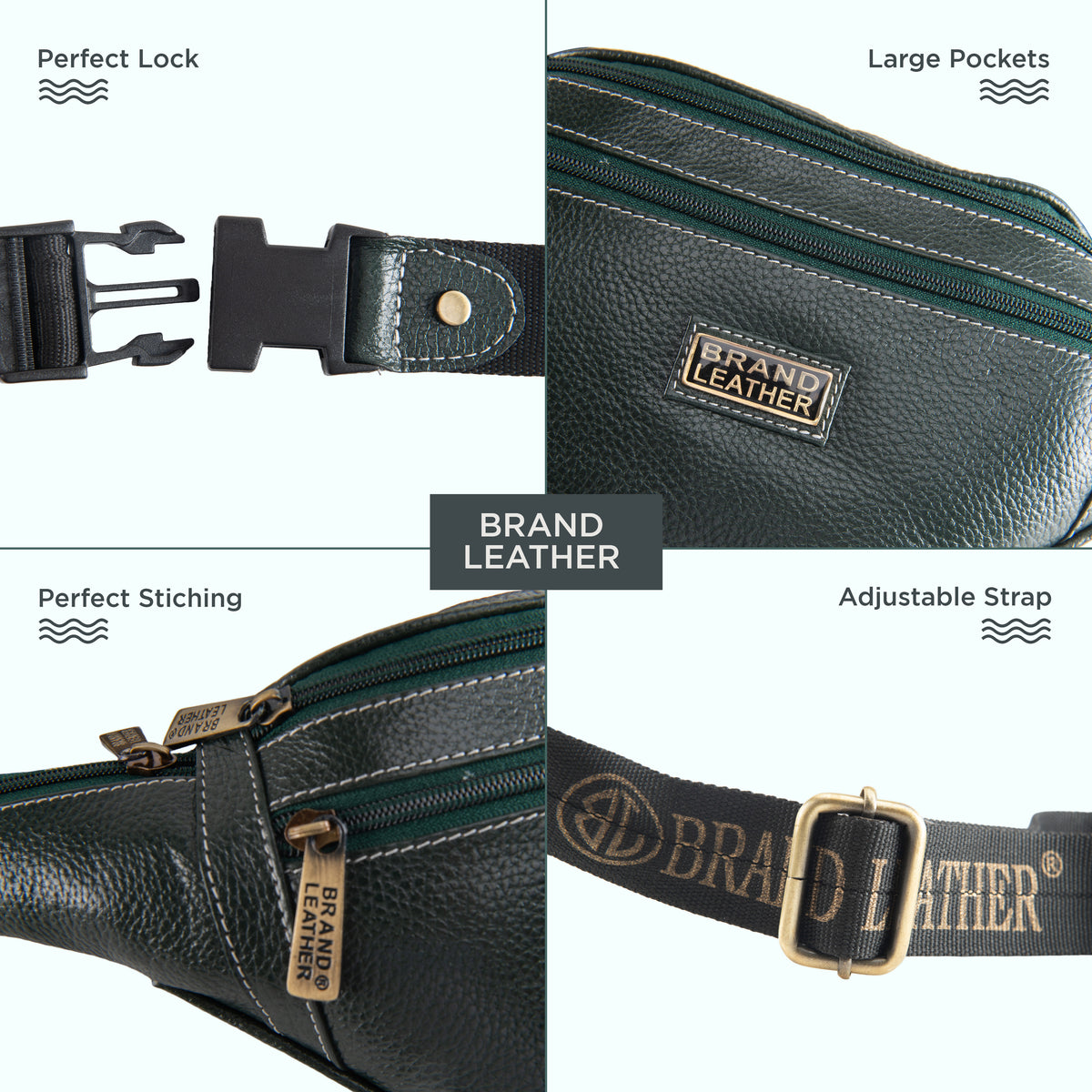 BRAND LEATHER Genuine Leather Stylish Waist Bag Elegant Style Travel Pouch Passport Holder with Adjustable Strap Unisex