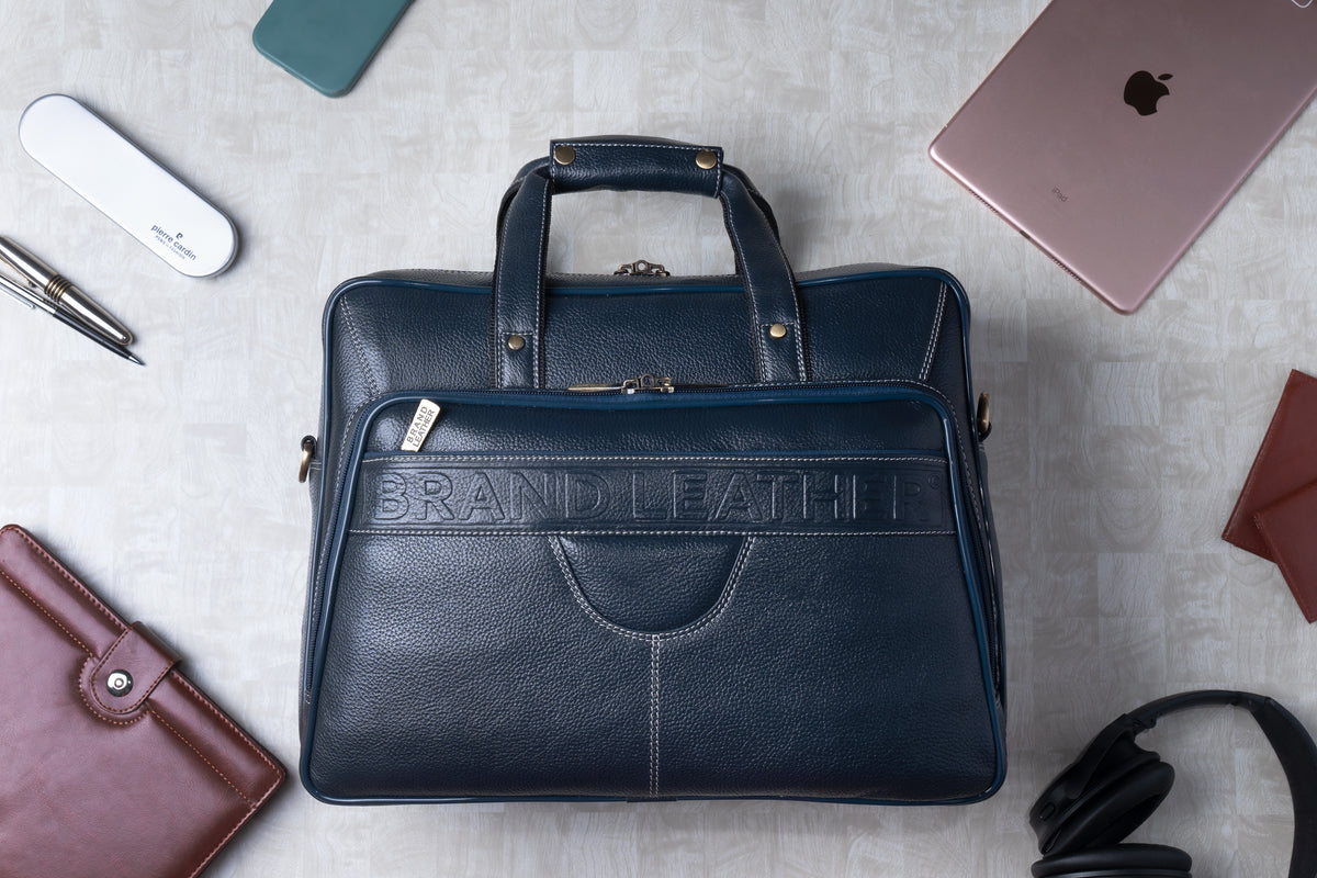 Men's Solid Full Grain Cowhide Leather Large 16 Inch Laptop Briefcase Messenger Bag