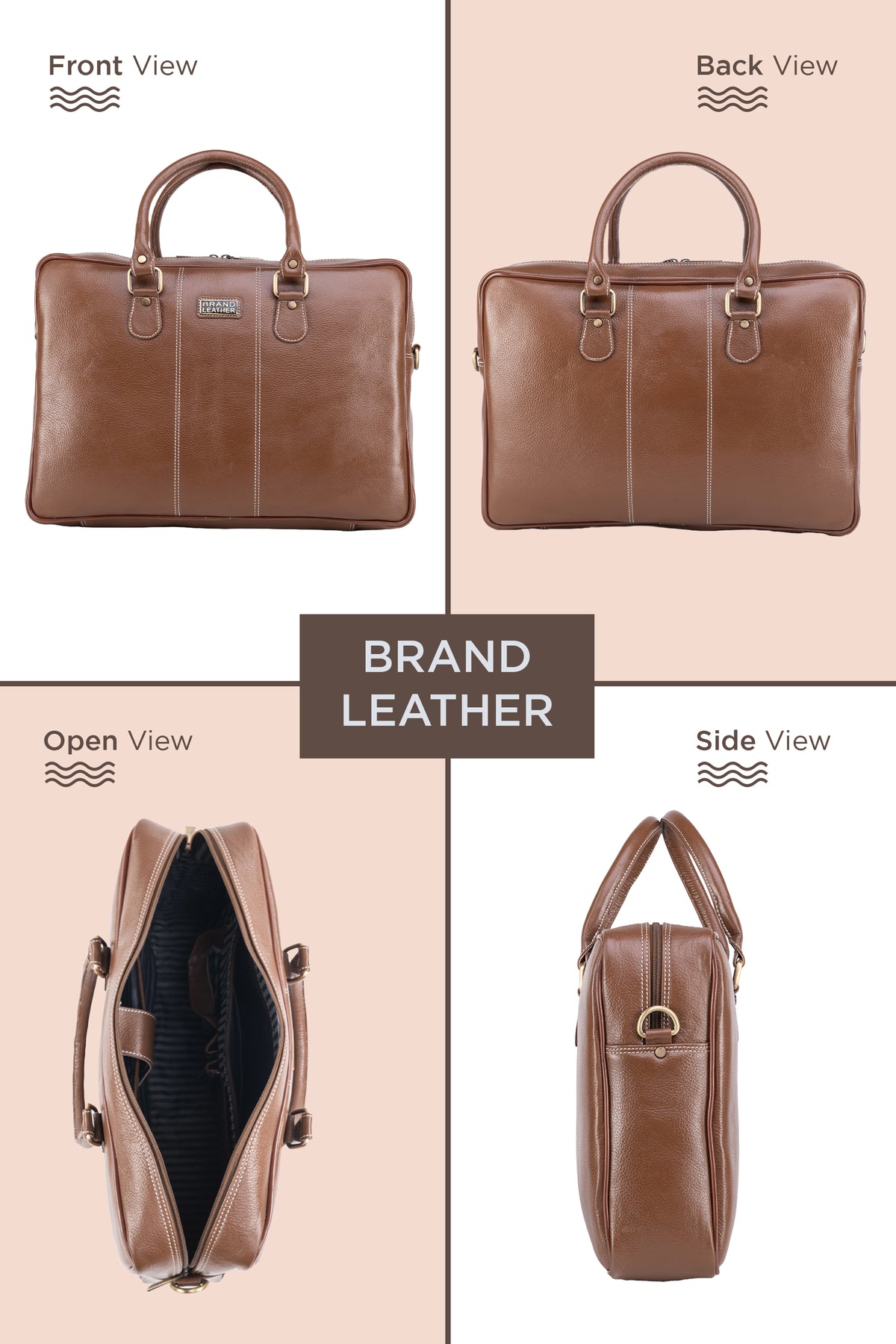 BRAND LEATHER Laptop Bag for Men - Genuine Leather Office Bag with Multiple Compartments Fits 14/15.6/16 Inch Laptop Bag - Messenger and Shoulder Bag for Travel - Water Resistant