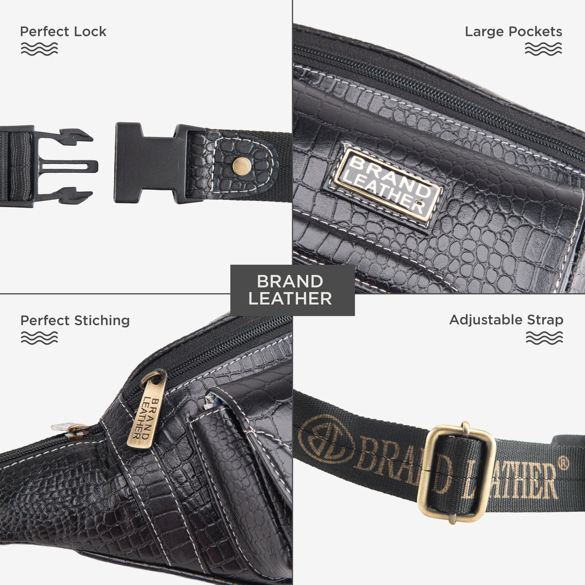 BRAND LEATHER Genuine Leather Stylish Waist Bag Elegant Style Travel Pouch Passport Holder with Adjustable