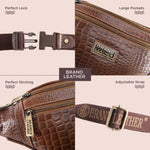 BRAND LEATHER Genuine Leather Stylish Waist Bag Elegant Style Travel Pouch Passport Holder with Adjustable Strap Unisex