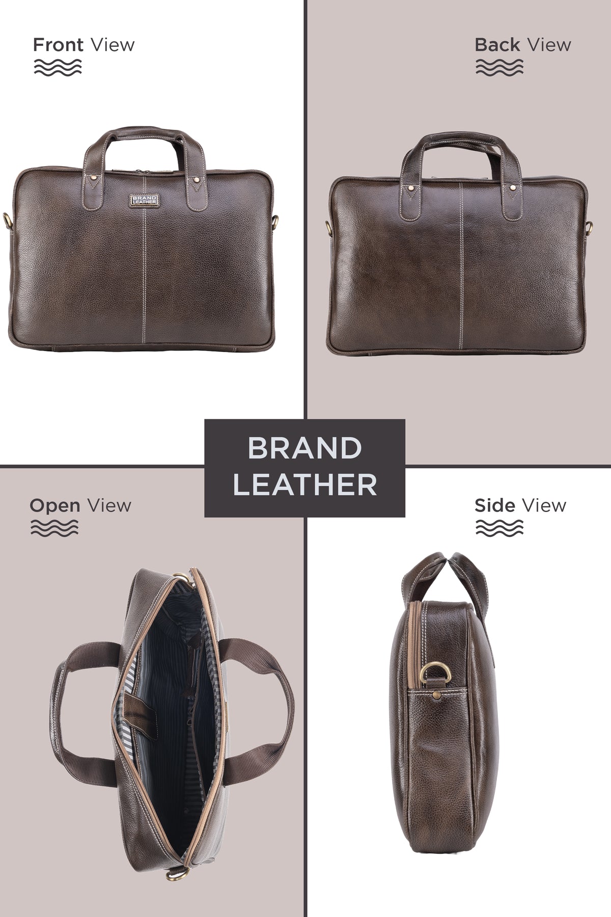 BRAND LEATHER Laptop Bag for Men - Genuine Leather Office Bag with Multiple Compartments Fits 14/15.6/16 Inch Laptop Bag - Messenger and Shoulder Bag for Travel - Water Resistant