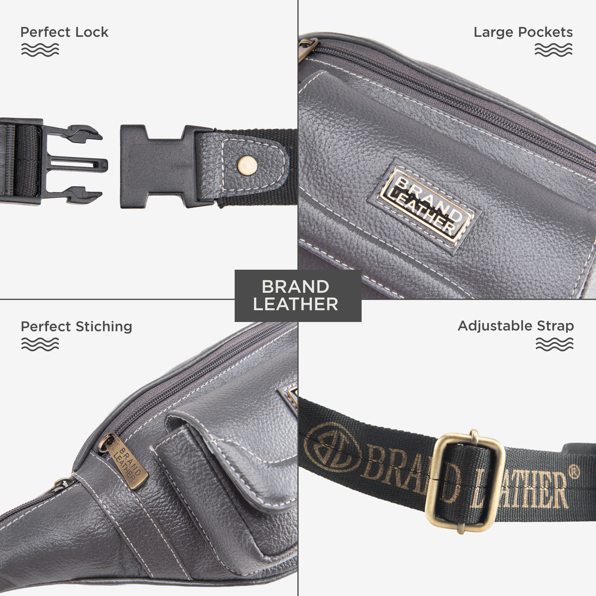 BRAND LEATHER Genuine Leather Stylish Waist Bag Elegant Style Travel Pouch Passport Holder with Adjustable