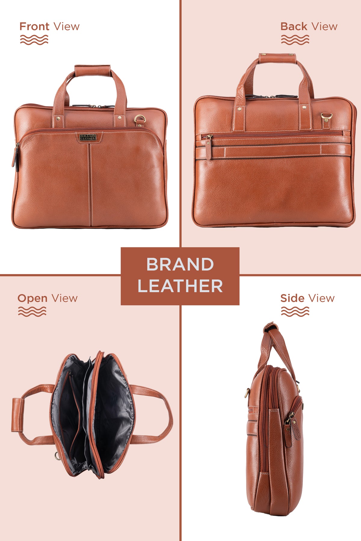 BRAND LEATHER Laptop Bag for Men - Genuine Leather Office Bag with Multiple Compartments Fits 14/15.6/16 Inch Laptop Bag - Messenger and Shoulder Bag for Travel - Water Resistant